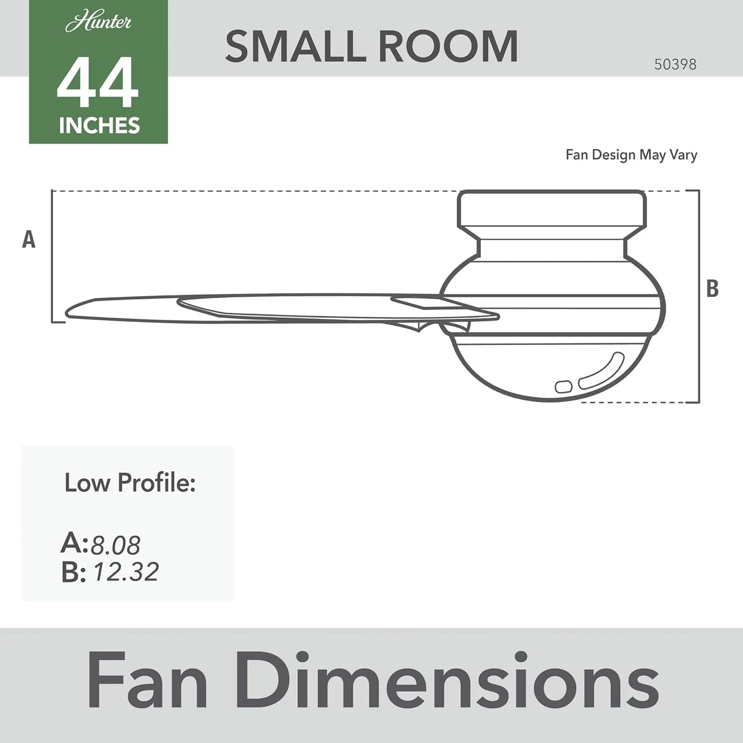 Hunter Fan Company Dempsey Low Profile Indoor / Outdoor Ceiling Fan with LED Light and Remote Control, 44", Matte Nickel