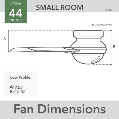 Hunter Fan Company Dempsey Low Profile Indoor / Outdoor Ceiling Fan with LED Light and Remote Control, 44", Matte Nickel