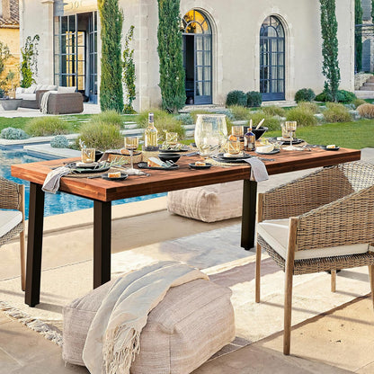 Devoko Home Acacia Wood Dining Table 6-Person Indoor Outdoor Table with Iron Legs, Sandblast Finish, Natural Stained, Rustic Metal, 69 * 33 * 30 inch (Walnut Brown)