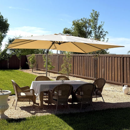 PURPLE LEAF 9' X 11' Patio Umbrella, Rectangle Outdoor Cantilever Umbrella, Aluminum Offset Umbrella with Champagne Frame and 360° Rotation for Pool Deck Garden, Beige