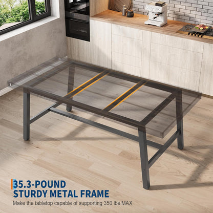 GarveeHome Industrial Dining Table for 4-6 People, 63" Long Large Kitchen Table with Sturdy Metal Frame, Rectangular Counter for Dinner, Kitchen, Dining Room (Black, 63" Non-extendable)