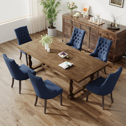 COLAMY Wingback Upholstered Side Dining Room Chairs Set of 6, Fabric Dining Chairs with Tufted Button, Living Room Chairs for Home Kitchen, Blue