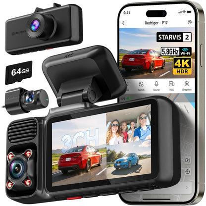REDTIGER F17 4K Triple Channel Dash Cam with WiFi & GPS
