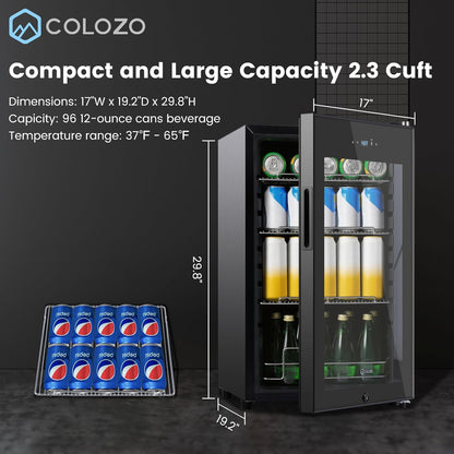 17 Inch Black Beverage Refrigerator Cooler, 96 Cans Mini Fridge with Glass Door&Lock, Beer Fridge for Soda Water or Wine, Drink Refrigerator for Home Office Bar Bedroom