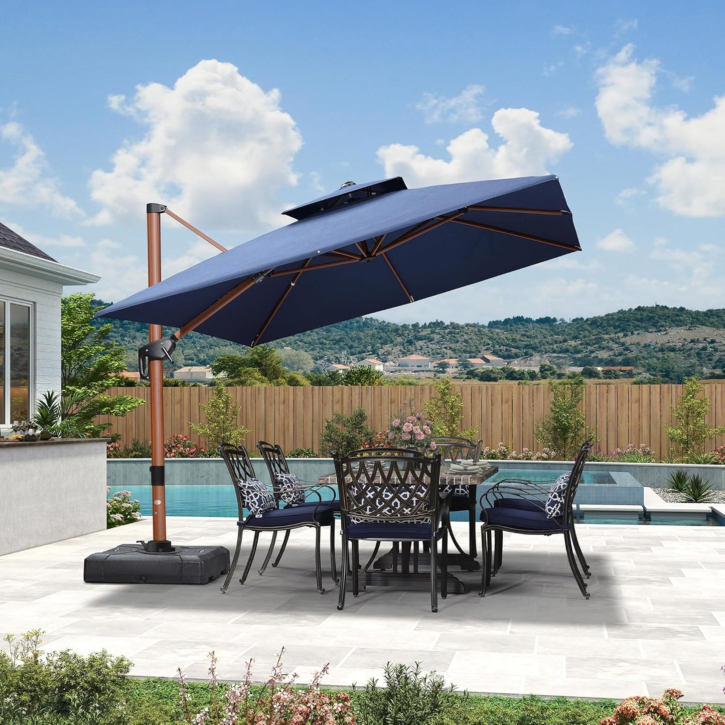 PURPLE LEAF Umbrella 9' X 12' Double Top Deluxe Rectangle Patio Umbrellas Offset Hanging Umbrellas Cantilever Umbrella, Spectrum Indigo