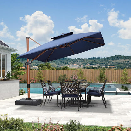 PURPLE LEAF Umbrella 9' X 12' Double Top Deluxe Rectangle Patio Umbrellas Offset Hanging Umbrellas Cantilever Umbrella, Spectrum Indigo