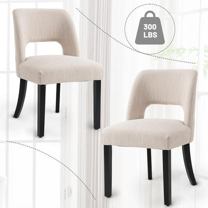 VKNOW Wooden Dining Chairs Set of 6, Modern Fabric Upholstered Dining Room Chair Kitchen Chairs, Farmhouse Dinner Chair for Kitchen Dining Room, Beige-Black Legs