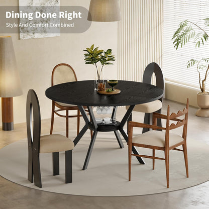 Black Dining Table for 2-4, 42 Inch Round Kitchen Table with Storage, Wooden Circle Dinner Table with Metal Legs, Rustic Mid Century Modern Dining Room Tables for Kitchen, Living Room, Dining Room