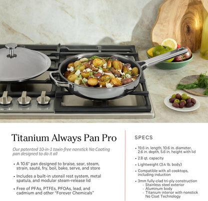 Our Place Titanium Pro Cookware Set | 10-Piece Pots and Pans Set with Always Pan Pro, Perfect Pot Pro & Minis | Non-Toxic No-Coating Nonstick | Induction & Oven-Safe up to 1000°F | Chrome