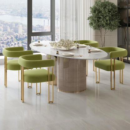Hyfirm Green and Gold Modern Dining Chairs Set of 4, Velvet Upholstered Barrel Armchairs with Metal Legs for Kitchen Island, Mid Century Accent Chairs for Dining Room Living Room, Open-Back