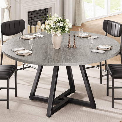 Jocoevol Round Dining Table Kitchen Dining Room Dinner Pedestal Table with Storage Shelf, Space Saving Wood Circle Industrial Furniture for Small Space (Grey, 51In)