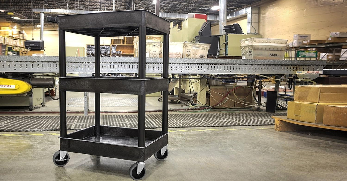 Stand Steady Tubstr Compact Utility Cart, Black, 2.5 in Deep Tub Shelves, 300 lbs Weight Capacity
