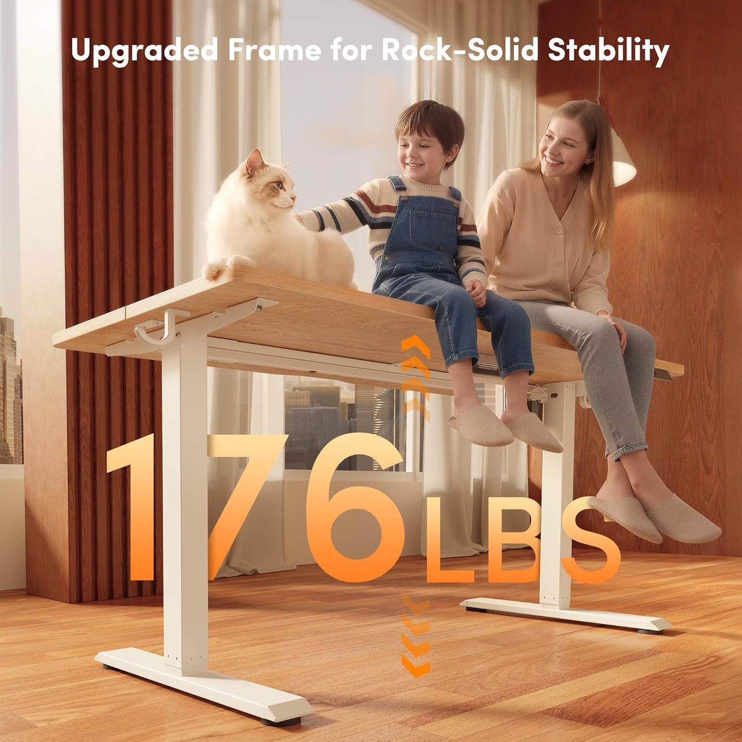 FEZIBO Standing Desk, 48 × 24 Inches Electric Height Adjustable, Sit and Stand Up, Computer Office Desk with Splice Board, White Frame/Maple TOP