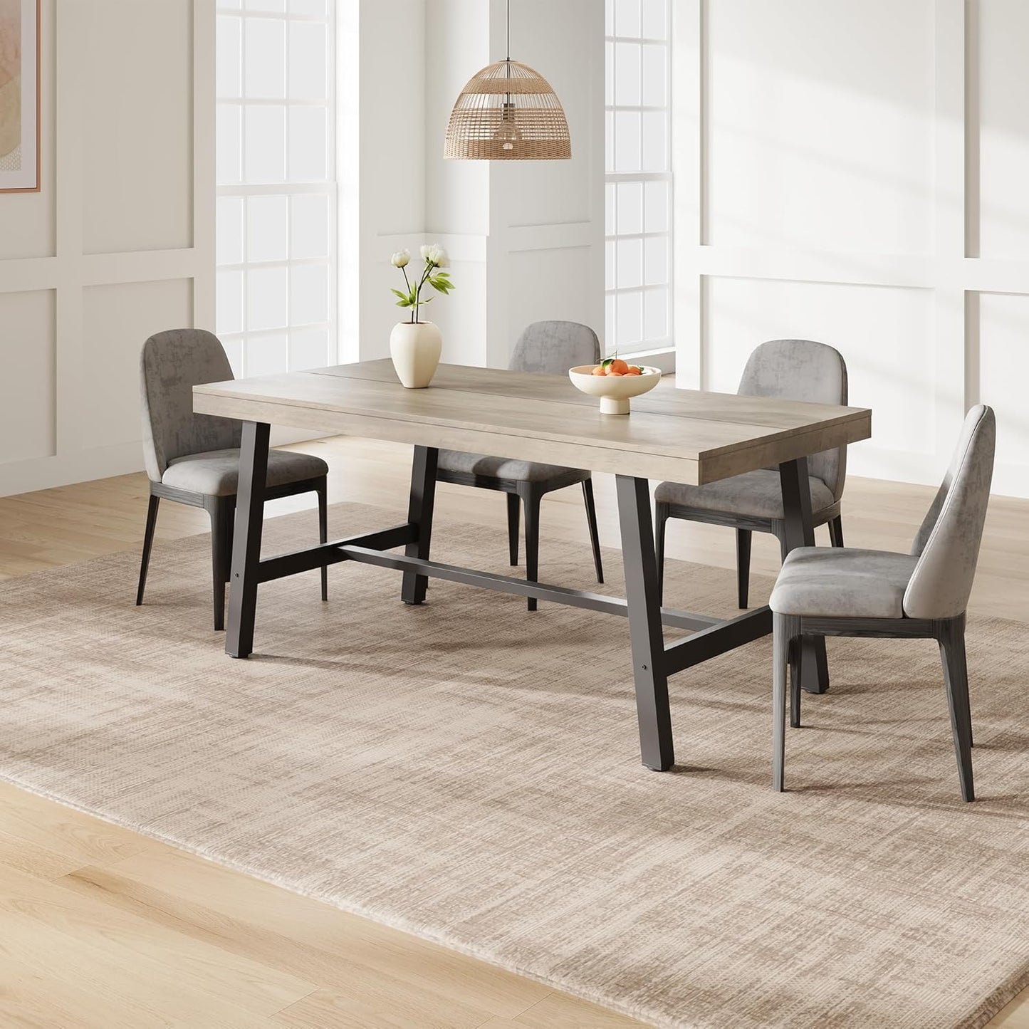 GarveeHome Industrial Dining Table for 4-6 People, 63 in Long Wooden Kitchen Table with Sturdy Metal Frame & Grey Finish - Seats 4 Rectangular Counter for Dinner, Kitchen, Dining Room - Grey