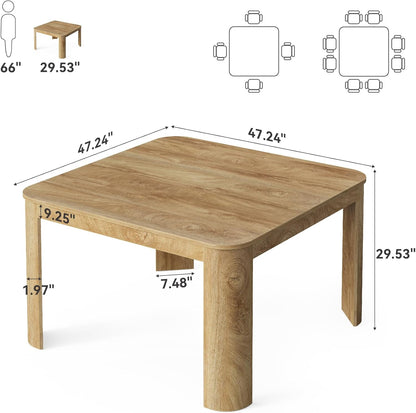 LITTLE TREE Square Dining Table with Rounded Corners, Modern 47" Kitchen Table for 4 People, Space Saving Dining Room Table for Kitchen (Light Walnut, MDF)