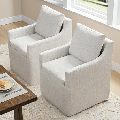 KISLOT Upholstered Dining Chairs Set of 2, Modern Dining Room Chairs with Casters & Washable Cover, Rolling Accent Chair with Comfy Backrest for Kitchen, Farmhouse, Living Room, Cream Beige, 2 Box