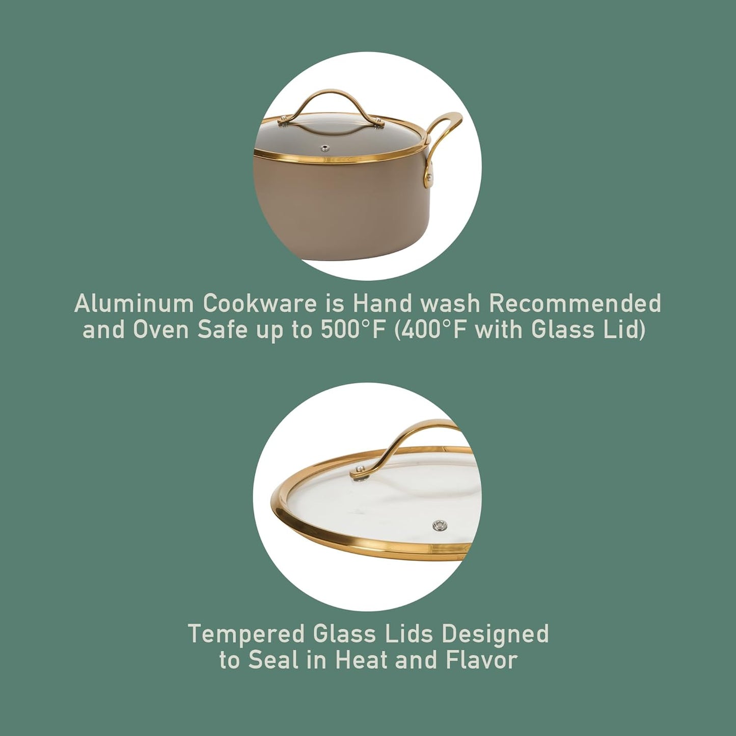 Bloomhouse - Two Time Oprah's Favorite Things Winner - 15 Piece Pots and Pans Heavy Duty Aluminum Premium PFA Free Ceramic Nonstick Dutch Oven Pot with Lid - Cappuccino Cream with Gold Handle