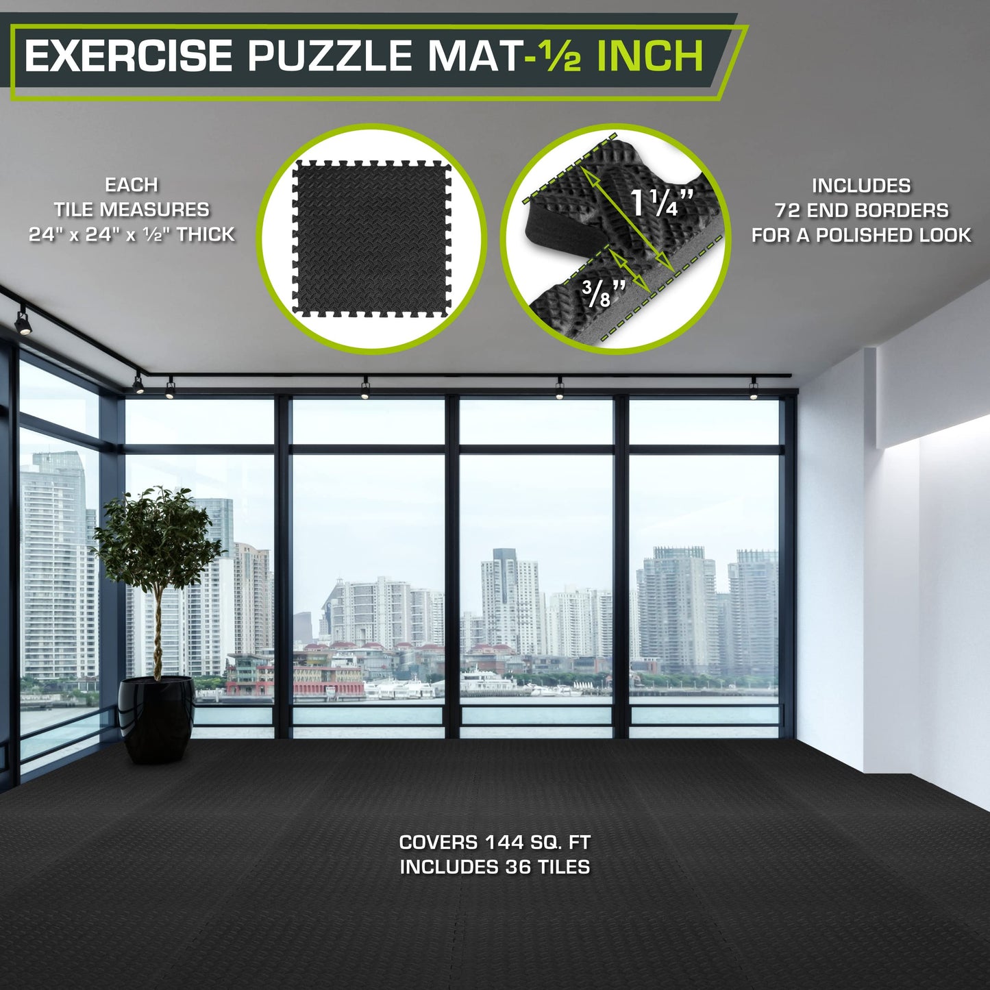 PROSOURCEFIT Puzzle Exercise Mat - EVA Interlocking Foam Tiles
