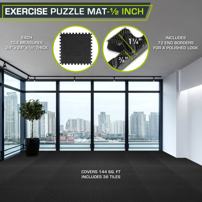 PROSOURCEFIT Puzzle Exercise Mat - EVA Interlocking Foam Tiles