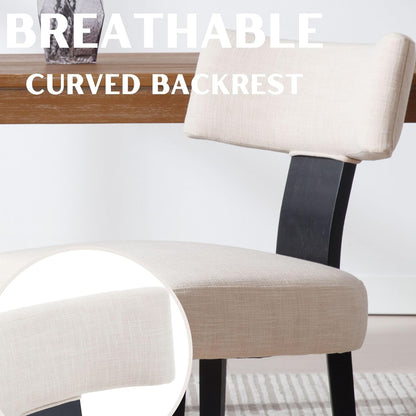 RIVOVA Mid Century Modern Dining Chairs Set of 6 Farmhouse Linen Fabric Upholstered Dining Room Chairs Kitchen Chairs with Curved Backrest Black Wood Legs, Beige