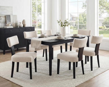 RIVOVA Mid Century Modern Dining Chairs Set of 6 Farmhouse Linen Fabric Upholstered Dining Room Chairs Kitchen Chairs with Curved Backrest Black Wood Legs, Beige