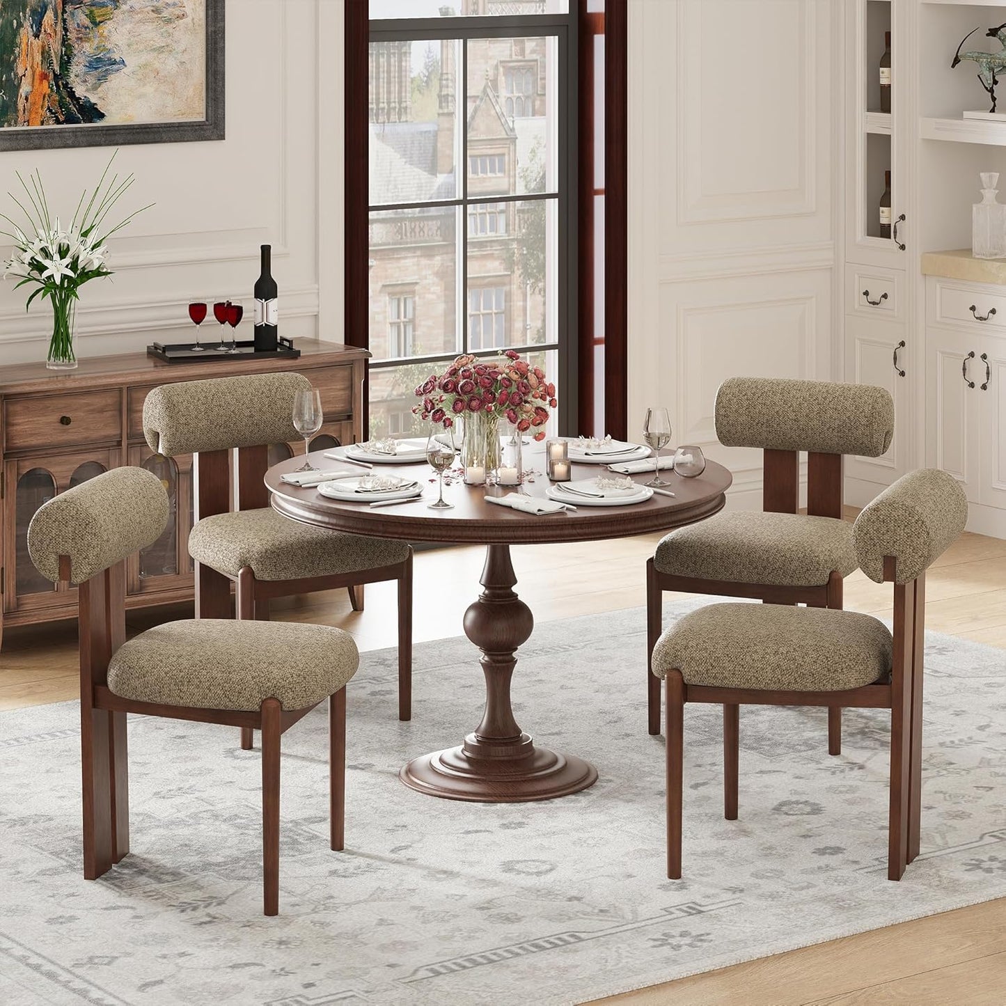 MALOL Modern Wooden Dining Chairs Set of 6, Upholstered Fabric Kitchen Chairs with Sculptural Backrest, Mid-Century Farmhouse Dining Room Chairs with Solid Wood Legs, Camel
