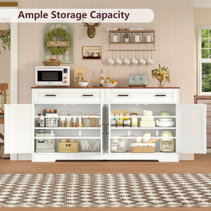 usikey Buffet Cabinet with Storage and Drawers, 55" Large Sideboard Buffet Cabinet with Adjustable Shelves and Doors, Modern Coffee Bar for Kitchen, Living Room, White