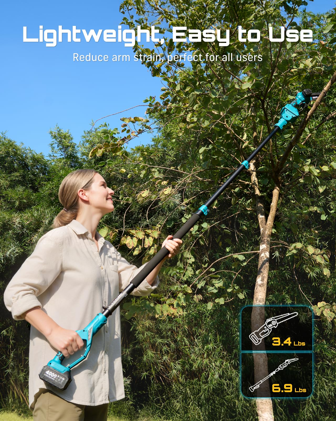 SEESII 2-in-1 Electric Pole Saw with Battery for Tree Trimming