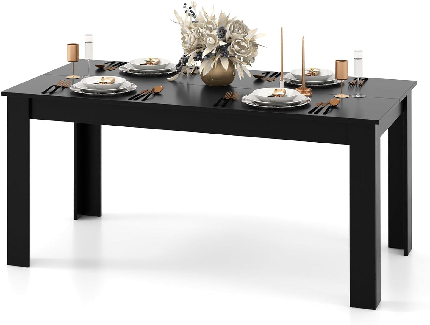 Giantex Dining Table for 6, Rectangular Kitchen Table with 330Lbs Capacity, Stable Structure, 63" L x 31.5" W x 30" H Large Farmhouse Center Tables for Dinner, Dinette, Dining Room, Black