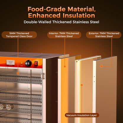 CAMMOO 133Qt 5-Tier 900W Commercial Food Warmer w/ 304 Blued Stainless Steel Heating Element, Double-Tempered Glass Door, Adjustable Shelf, Electric Catering Hot Box Countertop Heated Holding Cabinet