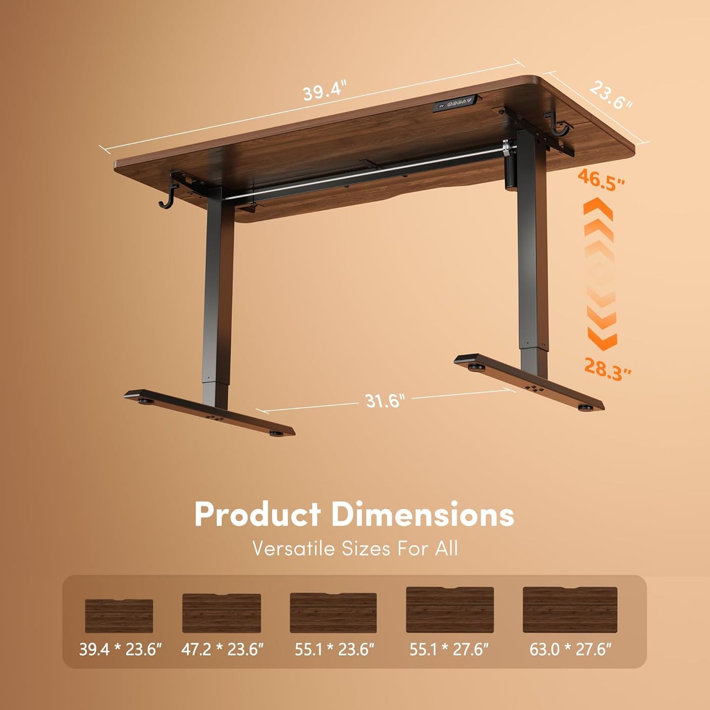 FEZIBO 40 x 24 Inchs Electric Standing Desk, Height Adjustable, Sit Stand Up, Computer Office Desk with Splice Board, Black Frame/Black Walnut Top