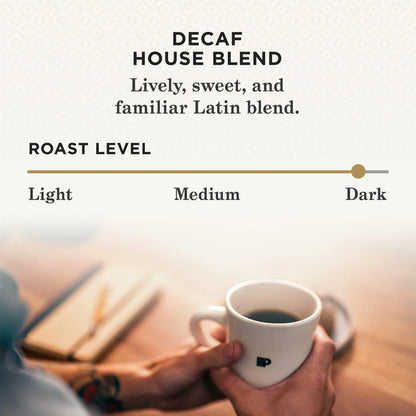 Peet's Coffee Dark Roast Decaffeinated Coffee Decaf House Blend 88 Count (4 Boxes of 22 K-Cup Pods)