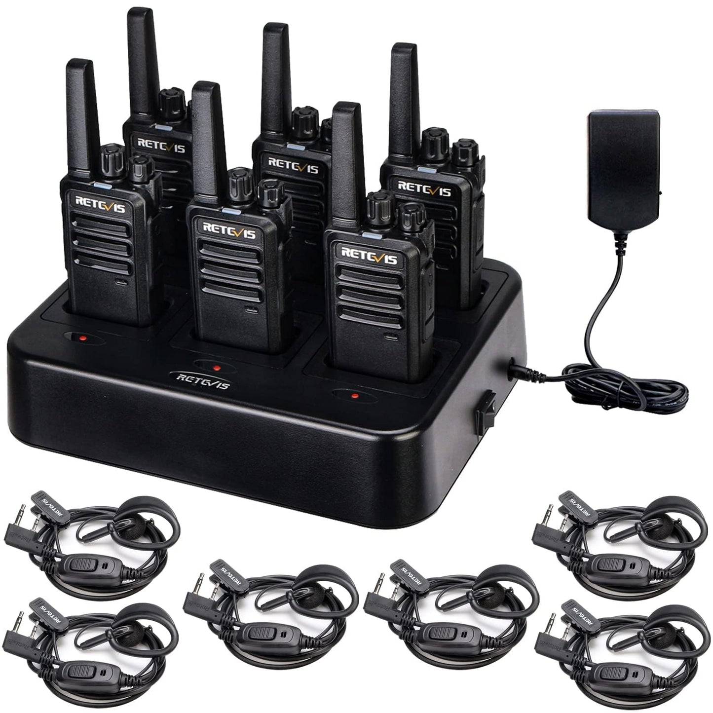 RETEVIS RT68 Walkie Talkies 6 Pack with Earpiece and Charger