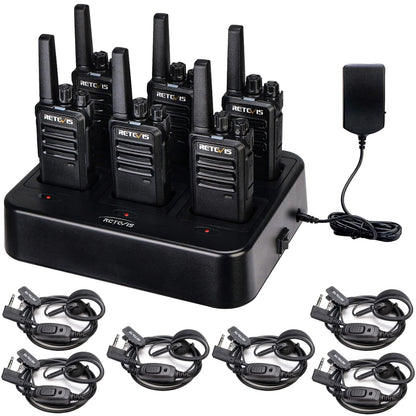 RETEVIS RT68 Walkie Talkies 6 Pack with Earpiece and Charger