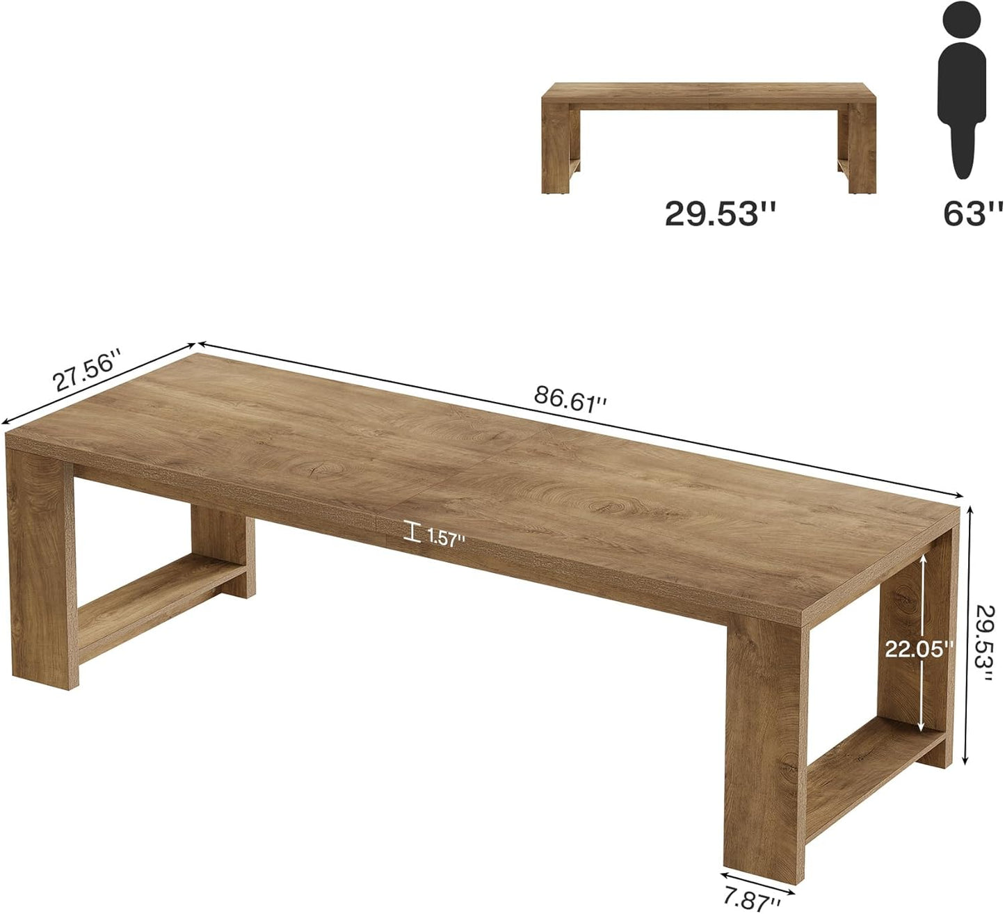 Tribesigns 86.61-Inch Dining Table for 6 People, Modern Narrow Long Kitchen Table with Pedestal Base, Farmhouse Extra Long Rectangular Dining Room Furniture, 27.56 x 86.61 x 29.53 Inches, Oak