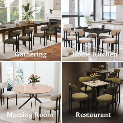 LukeAlon Faux Leather Dining Chairs Set of 6, Modern Curved Back Armless Kitchen Chairs with Black Metal Legs Upholstered Dining Room Chairs Reception Guests Chair for Restaurant Office, White