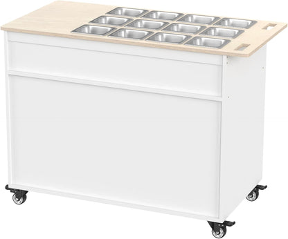 GDLF Charcuterie Cart with Stainless Steel Food Pans, Mobile Pizza Topping & Salad Bar Station, Buffet Serving Table for Home, Party & Catering