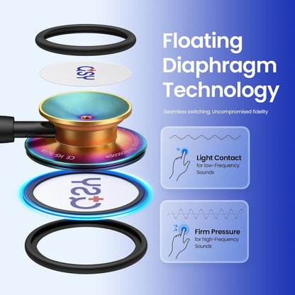 Stainless Steel Stethoscope, Dual-Frequency Diaphragm, Bell & Diaphragm & Pediatric Diaphragm, Noise-Reducing Silicone Ear Tips, Ideal for Doctors, Nurses, Students Use
