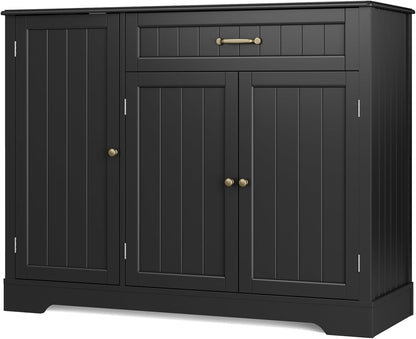 Gizoon Kitchen Sideboard Buffet Cabinet with Storage Small Coffee Bar Cabinet with Drawer, Kitchen Pantry Storage Cabinet with Door and Shelves for Bathroom and Living Room, Black