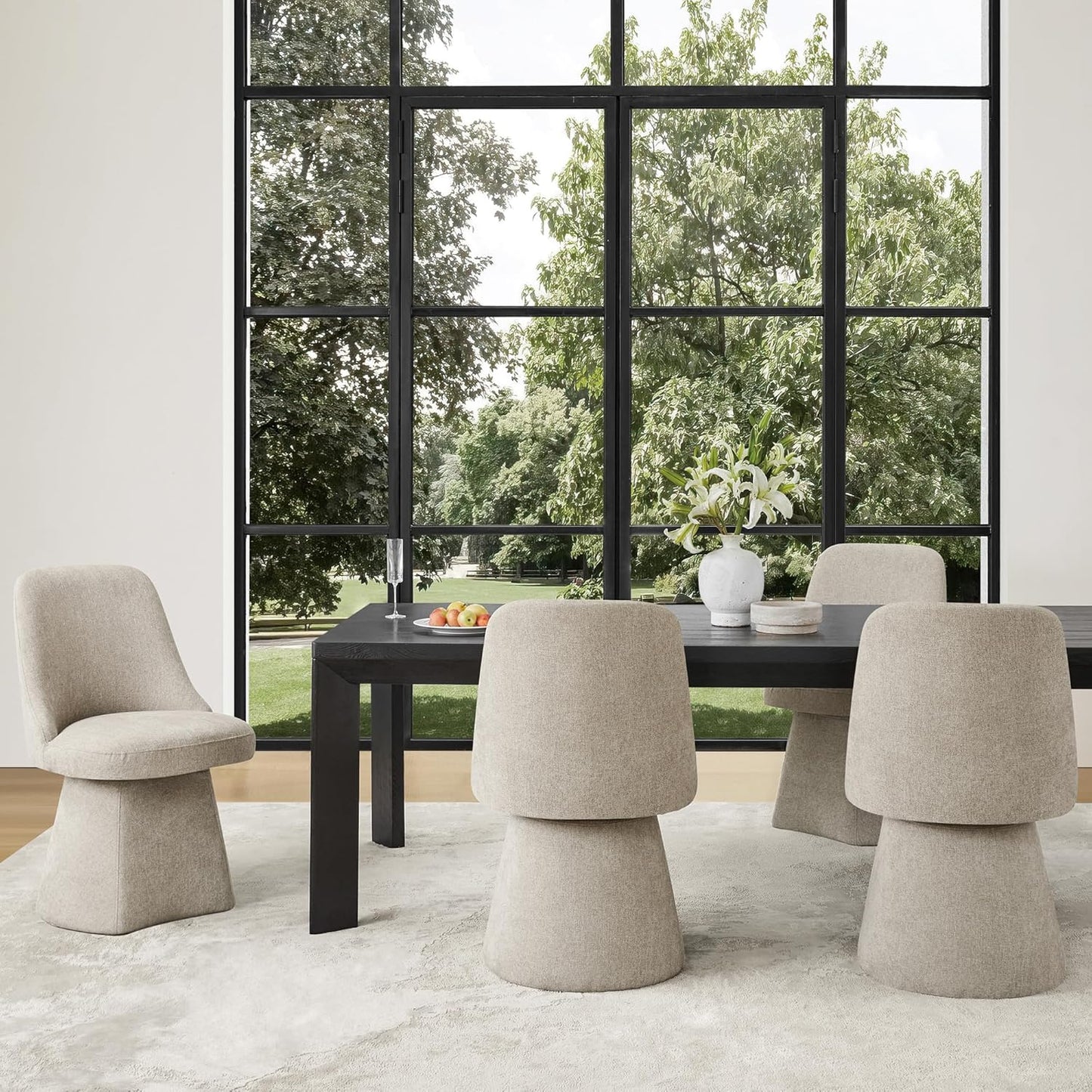 KISLOT Swivel Dining Chairs Set of 4, Upholstered Mid Century Modern Deskchair with High Back, Linen Fabric Kitchen Chairs for Dining Room, Bedroom, Dressing Room, Khaki