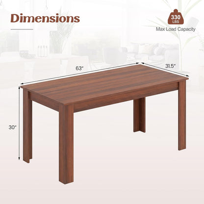 Giantex Dining Table for 4-6, 63" L Large Farmhouse Kitchen Table, Wooden Rectangular Dinner Table for Living Dining Room, Home Office, Dinette, 330LBS Capacity, Walnut