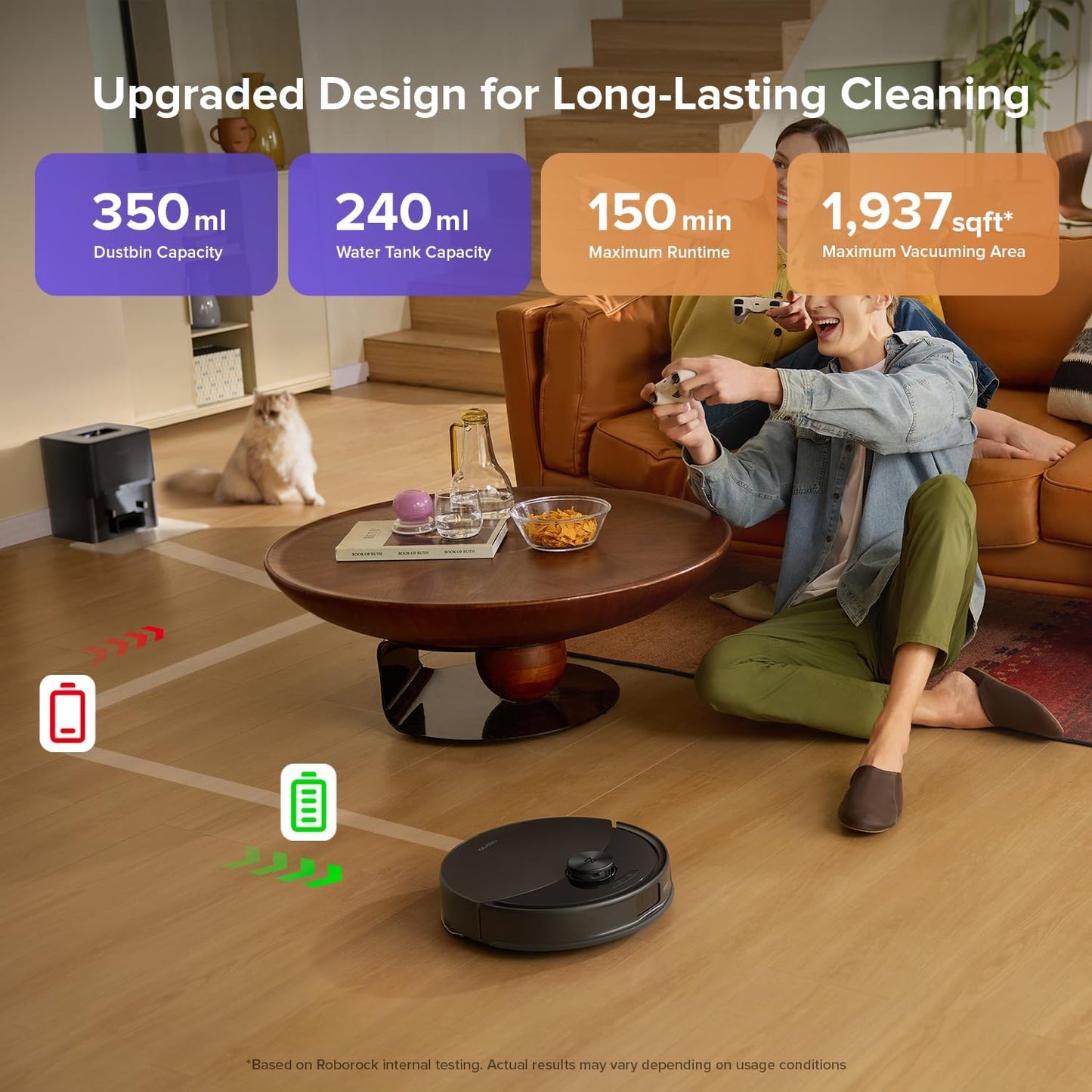 roborock Q10 S5+ Robot Vacuum and Mop, 10,000Pa Suction, Upgraded from Q8 max+, 70 Days Self-Emptying, Obstacle Avoidance, Sonic Mopping, Dual Anti-Tangle Design, Auto Mop Lifting, Black