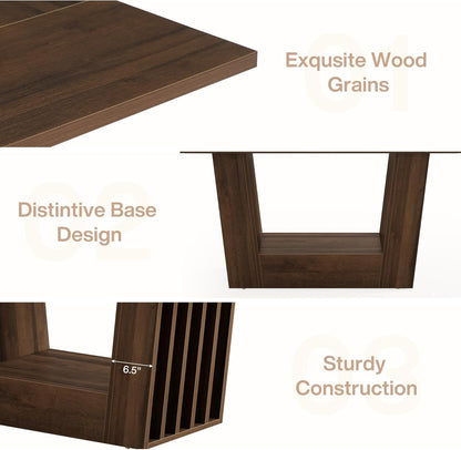Tribesigns 63-Inch Dining Table for 4-6, Farmhouse Rectangular Kitchen Dinner Table with Heavy-Duty Base, Wood Dining Room Furniture for Kitchen, Living Room, Home, Brown