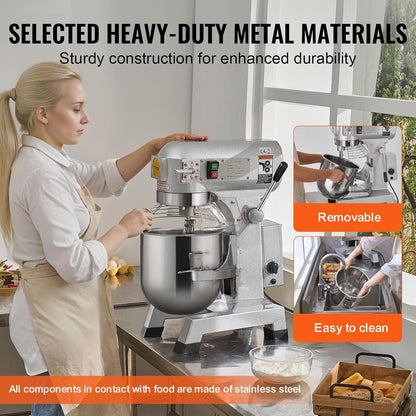 VEVOR Commercial Food Mixer 15Qt, Commercial Mixer with 3 Adjustable Speeds, 550W Dough Mixer,Commercial Stand Mixer with Stainless Steel Bowl