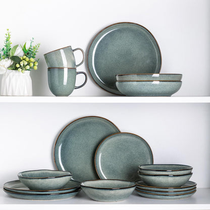 AmorArc Ceramic Dinnerware Sets,Handmade Reactive Glaze Stoneware Plates and Bowls Sets,Highly Scratch Resistant | Dishwasher & Microwave Safe Dishes Set,Service for 4 (12pc)
