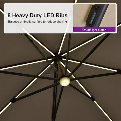 PURPLE LEAF 10 Feet Patio Umbrella with Base Outdoor Cantilever Solar Powered LED Swivel Square Umbrella Aluminum Offset Umbrella with 360-degree Rotation for Garden Deck Pool Patio, Beige
