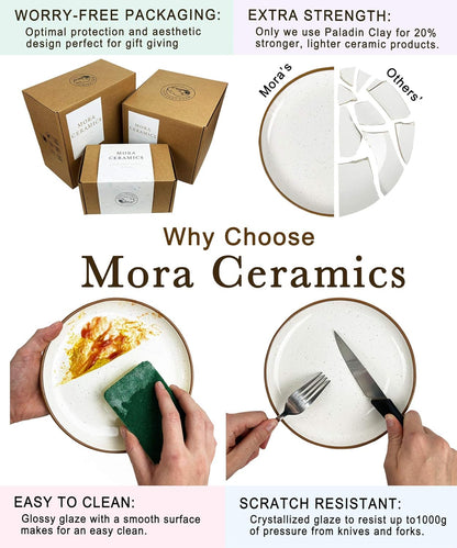 MORA Ceramic Pie Pan for Baking - 9 inch - Deep and Fluted Pie Dish for Old Fashion Apple Pie, Quiche, Pot Pies, Tart, etc - Modern Farmhouse Style Porcelain Ceramic Pie Plate - Vanilla White