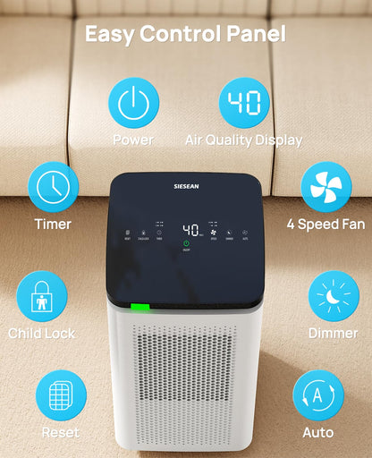 SIESEAN Air Purifier for Large Rooms, 99.97% HEPA Filtration