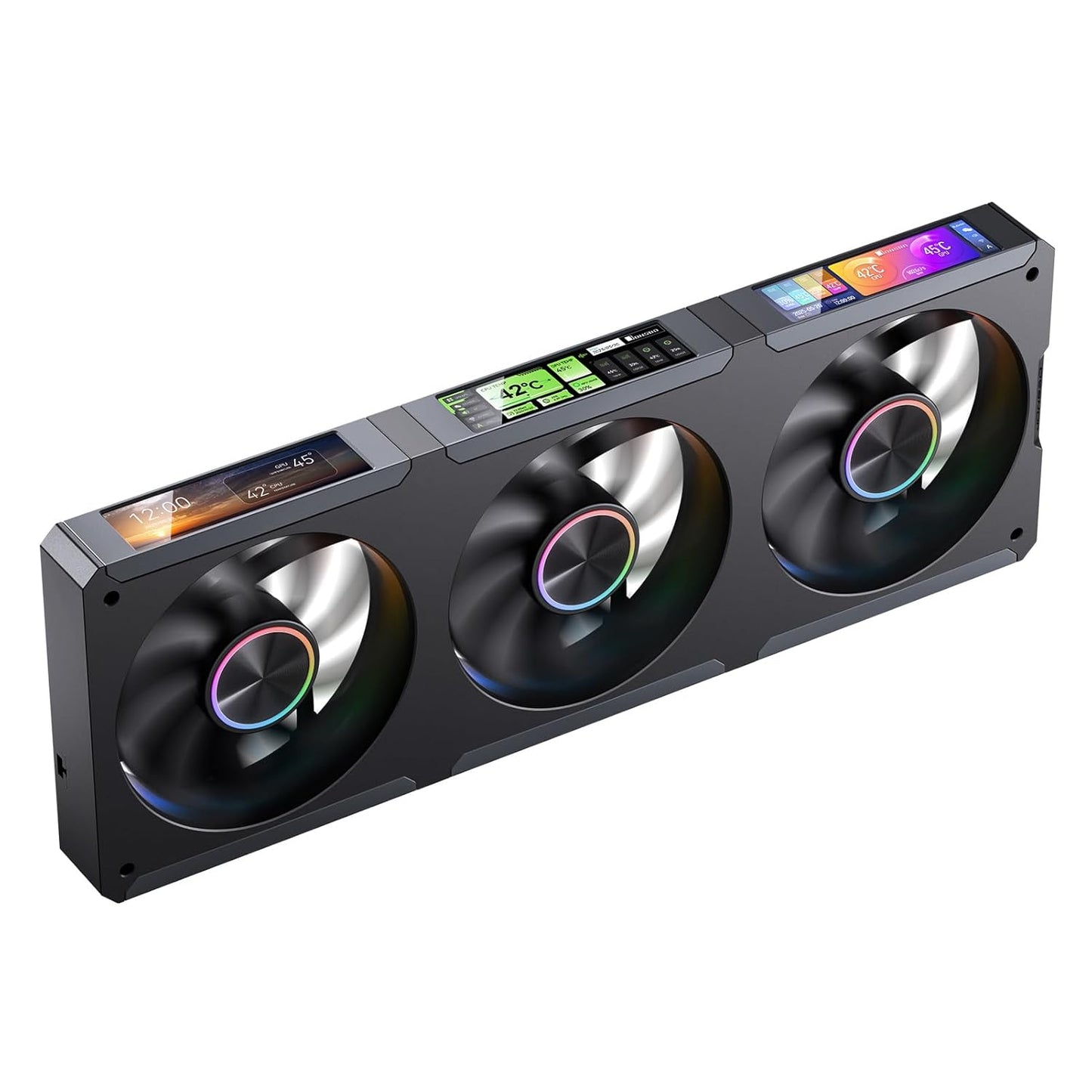 JONSBO ZC-360B 3.38"x3 Screen PC Fan,3 Magnetic 3.38 LCD Screen Control Software,Integrated Link Fan,Customize Display Patterns,Data,Video Upload and Playback,Screen Set Freely,Dual Ball Bearing,Black