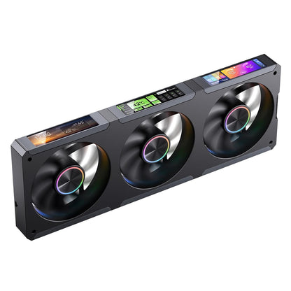 JONSBO ZC-360B 3.38"x3 Screen PC Fan,3 Magnetic 3.38 LCD Screen Control Software,Integrated Link Fan,Customize Display Patterns,Data,Video Upload and Playback,Screen Set Freely,Dual Ball Bearing,Black